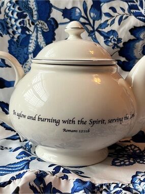 Classic White Ceramic Teapot with Scripture Inscription by Feed on the Word